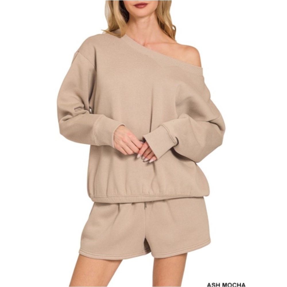 1083 • Ash Mocha Super Soft Sweat Shirt & Shorts Lounge Set